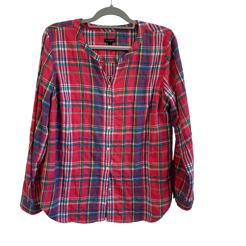 Talbots Plaid Button-Up‎ Top Long Sleeve Casual Career Shirt Large Preppy Mature